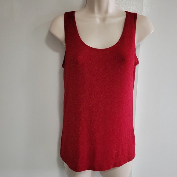 Chico's Travelers Size 0 (S) Claret Red Shimmering‎ Stretch Knit Scoop Neck Tank - Picture 1 of 5
